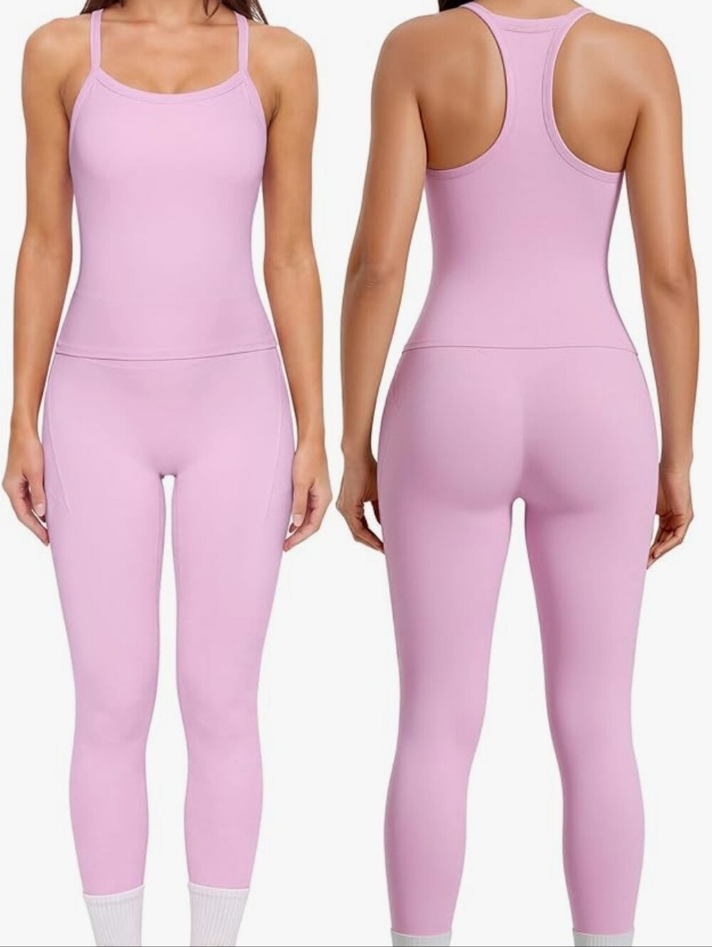 Racerback Compression Tank & Leggings Set -Baby Pink